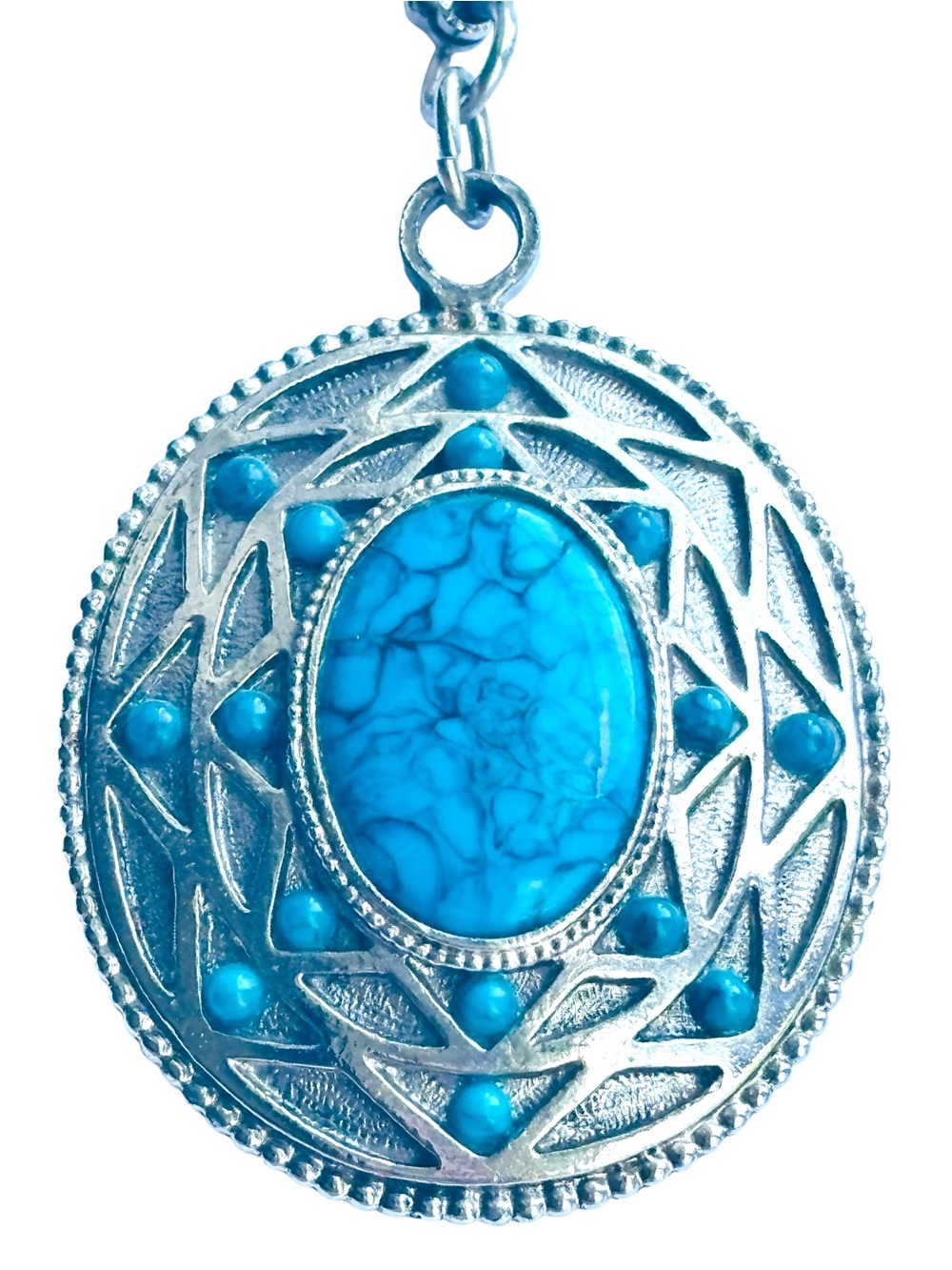 Vintage Whiting & Davis Victorian Revival Faux Turquoise Pendant Necklace 70s - Picture 9 of 15